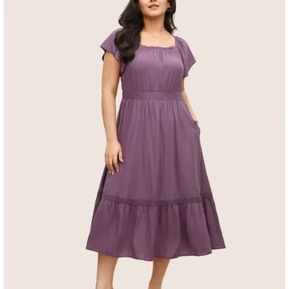 BloomChic Dresses & Skirts - BloomChic Plus Size Solid Cap Sleeve Shirred Frill Trim Dress 3XL us 22